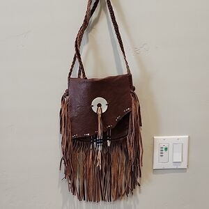 Brown Native Amerian Fringe/ Bead Leather Bag